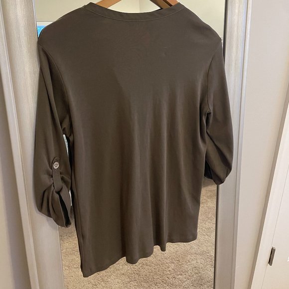 Lauren Ralph Lauren Women's Green 3/4 Sleeve V Neck Pullover Top Blouse Size M - Picture 2 of 9